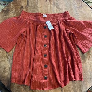 Crown & Ivy Orange/Rust Off The Shoulder Fall Top Size Large NWT